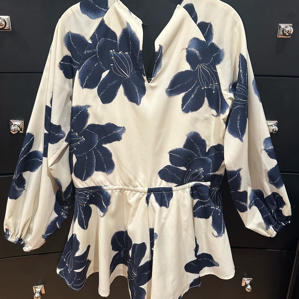 Chic White and Blue Floral Mini Dress - Picture 2 of 3